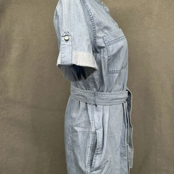 Lauren Ralph Lauren Denim Shirt Dress 4 Belted Short Sleeve Button Front Pockets - Picture 3 of 13